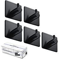BasicForm Ganchos Adhesivos de Acero Inoxidable Ultra Fuerte Adhesivo para Baño y Cocina Negro (1-Gancho x 5 Piezas)